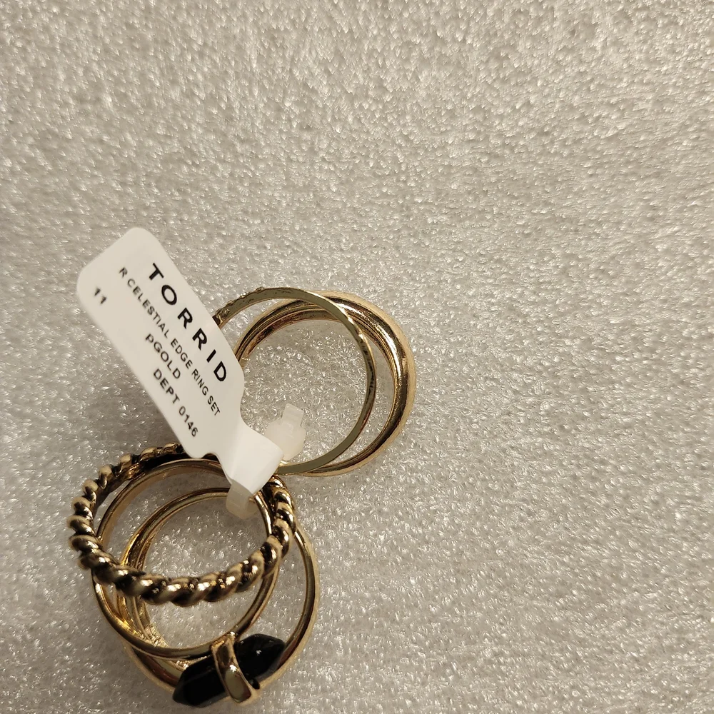 Torrid Gold and Black Ring Set with Starburst Design